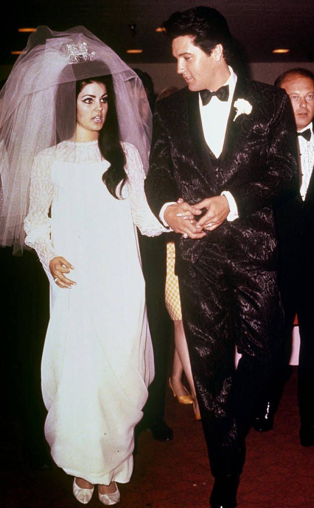 Elvis Presley And Priscilla, Hair, Photograph, Wedding dress, Dress, Bride, Bridal veil, Fashion, Bridal clothing, Flash photography, Happy