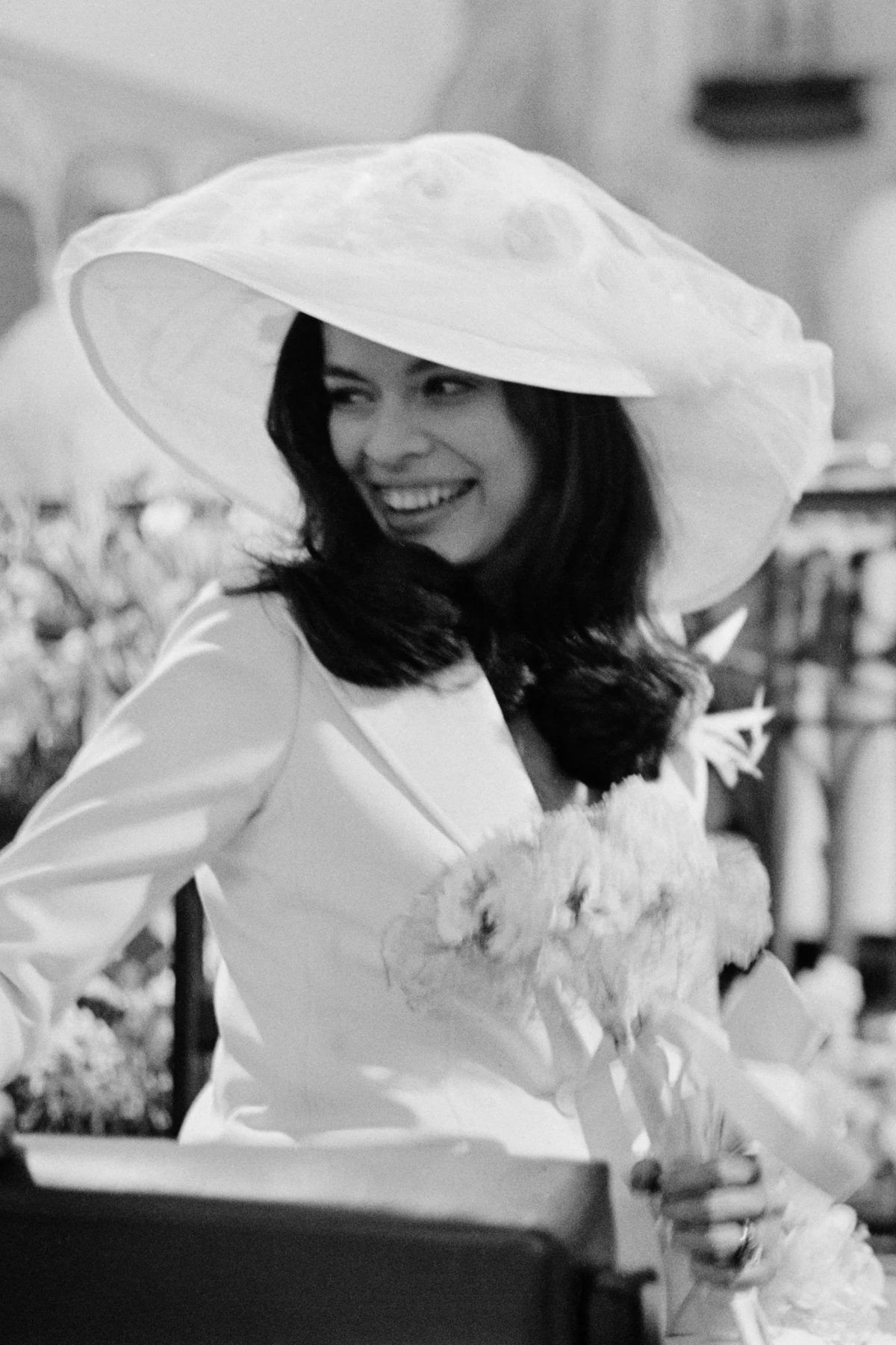 Mick Jagger And Bianca Jagger Wedding, Smile, White, Black, Flower, Happy, Hat, Black-and-white