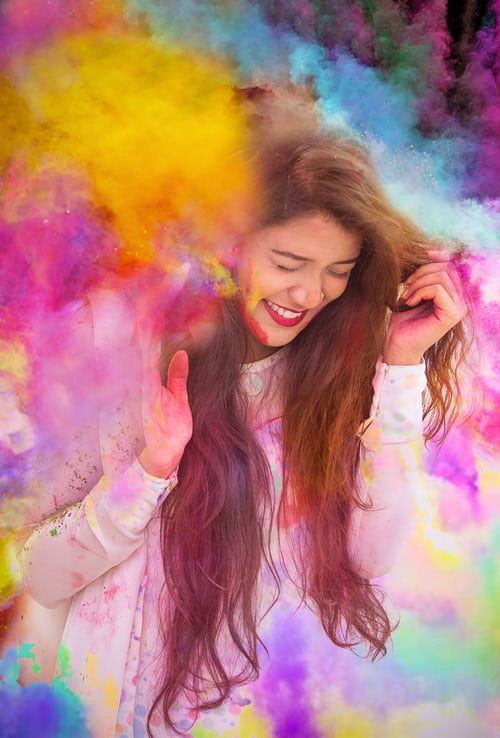 Holi Girl Background, Lip, Smile, Purple, Plant, Flash photography, Textile, Happy, Orange, Pink
