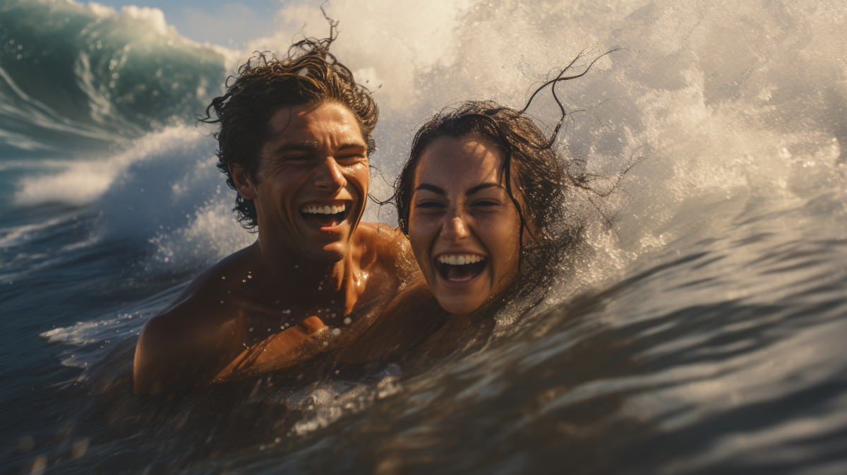 Water, Face, Smile, Water, People in nature, People on beach, Flash photography, Happy, Gesture