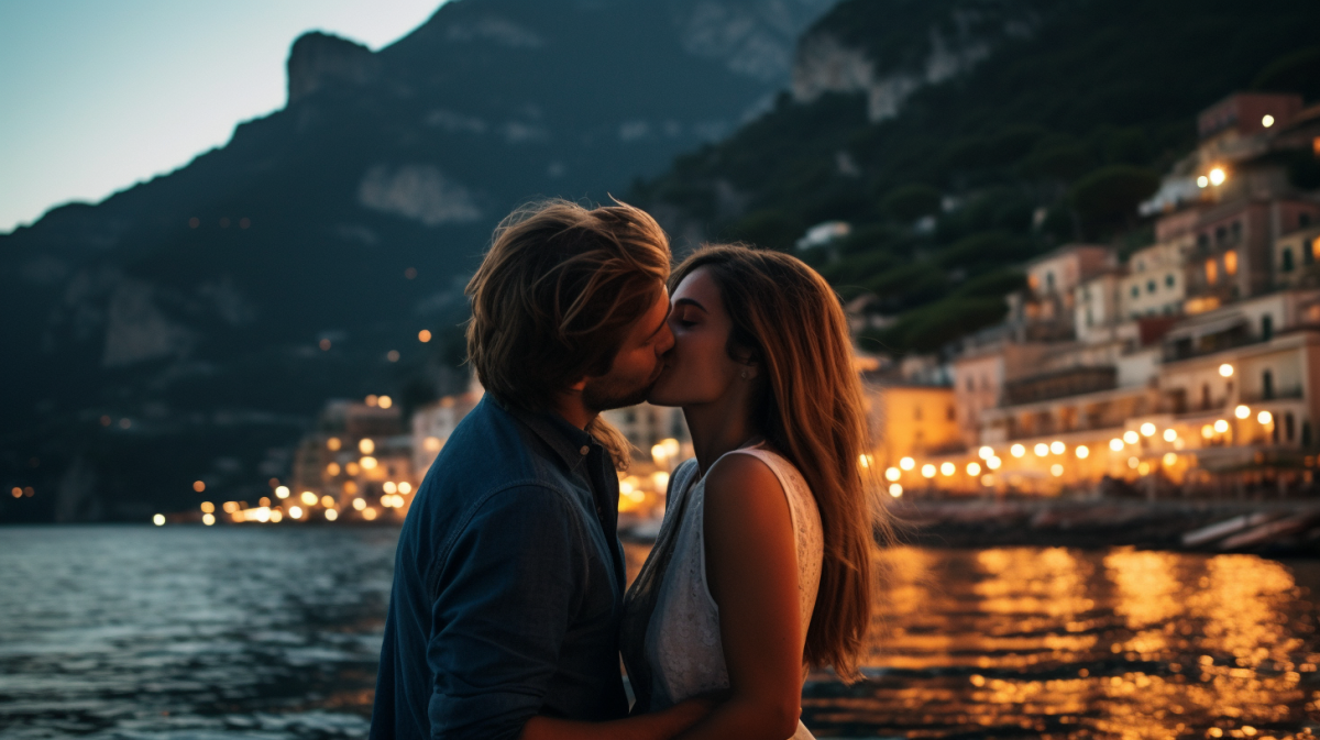 Photograph, Water, People in nature, Sky, Nature, Flash photography, Happy, Mountain, Kiss, Gesture