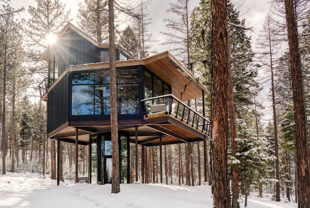 Tree Haus Green O, Building, Plant, Tree, Snow, House, Wood, Natural landscape, Sky, Trunk