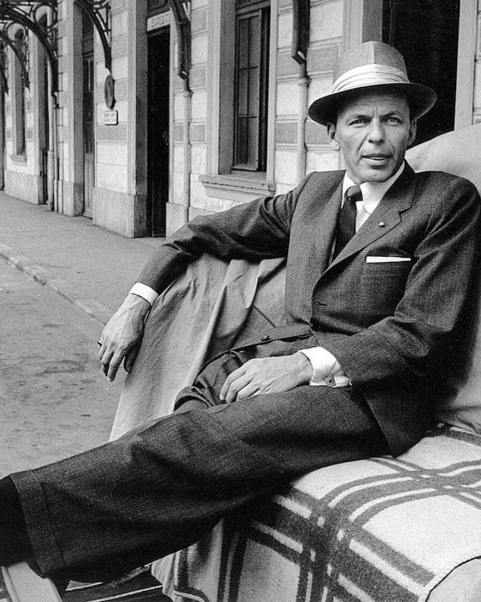 Frank Sinatra Monte Carlo 1958, Trousers, White, Hat, Black, Window, Standing, Black-and-white